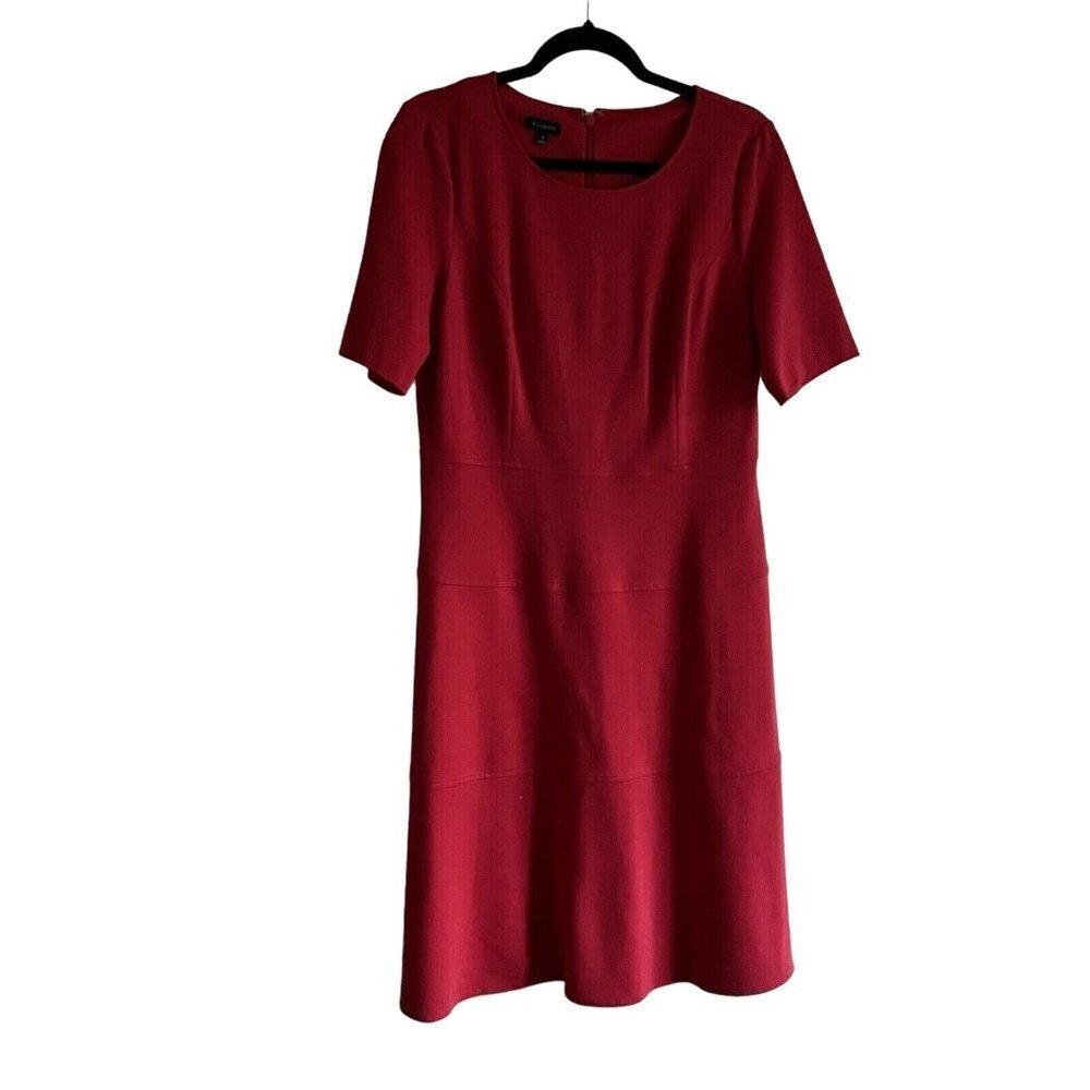Talbots Women SZ 8 Red Short Sleeve Ponte Knee Length Sheath Dress